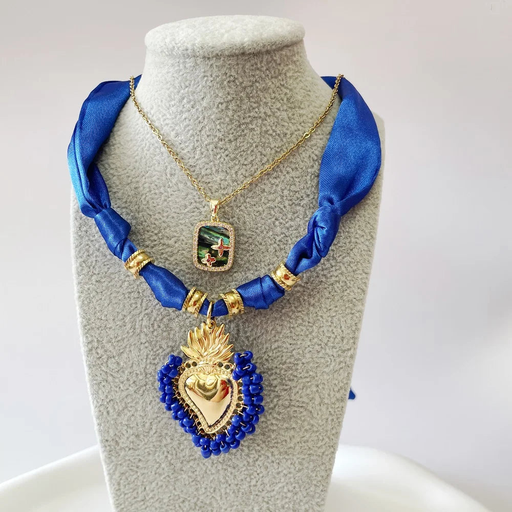 Blue Satin Bandana Scarf Necklace — Swuffy