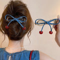 Denim Bow Cherry Twist Hair — Swuffy