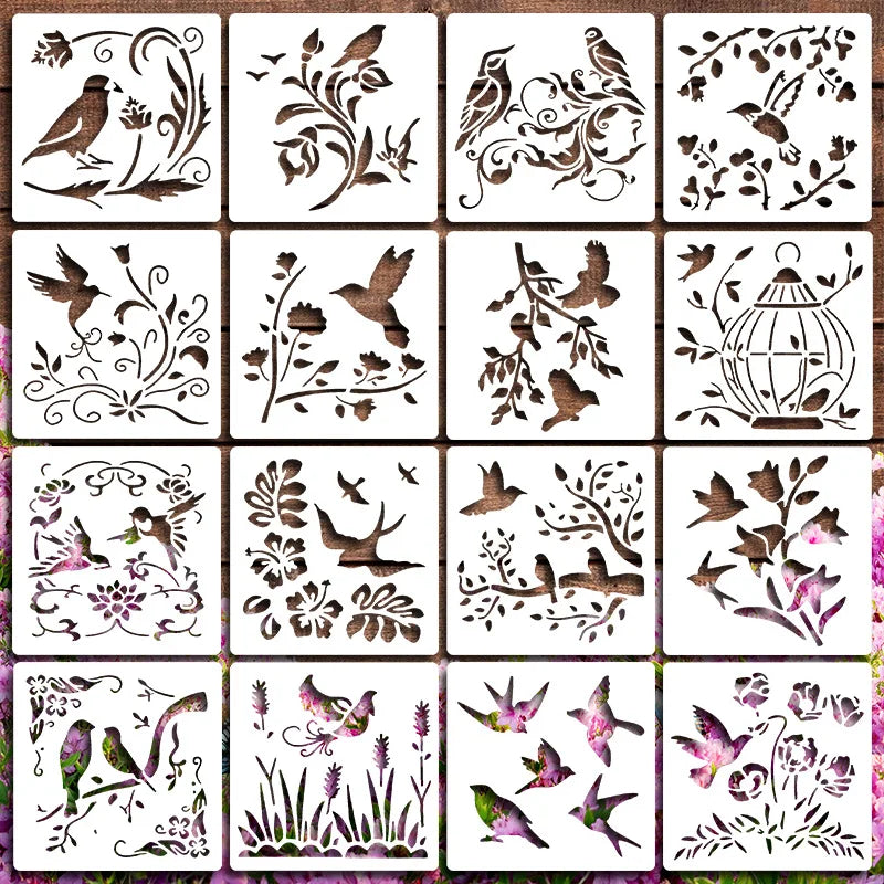 Reusable Templates Birds Flowers Painting — Swuffy