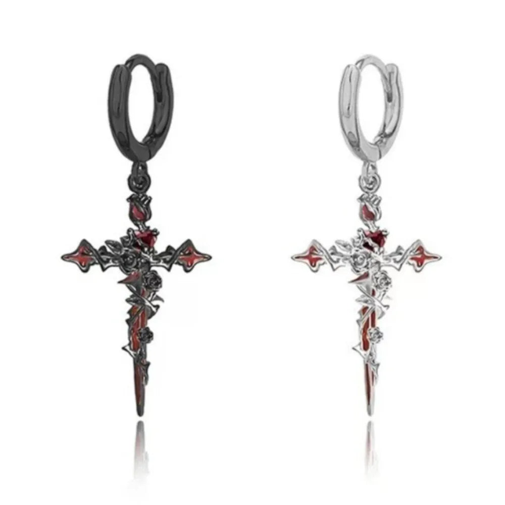 Punk Thorn Rose Cross Earrings — Swuffy
