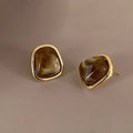Vintage Brown Stone Earrings Square — Swuffy