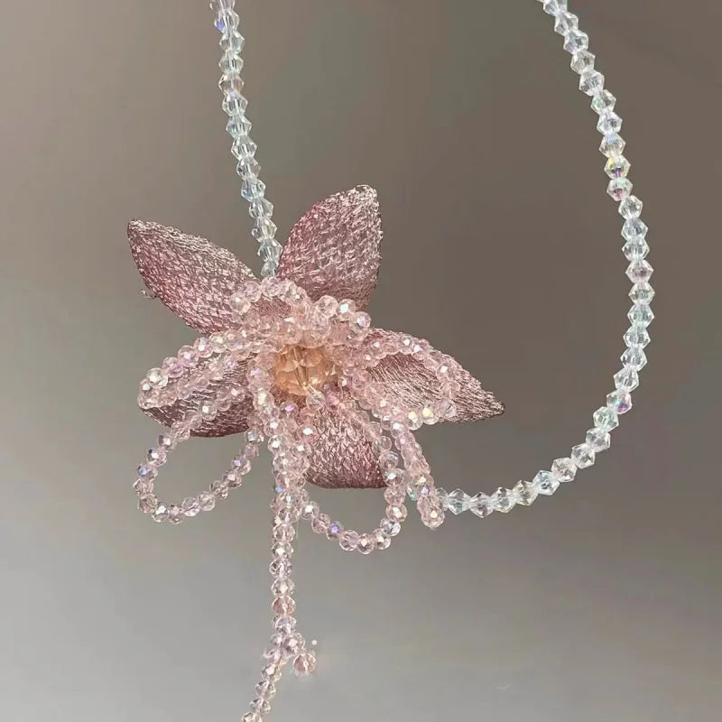Dainty Pink Flower Necklace Elegant — Swuffy