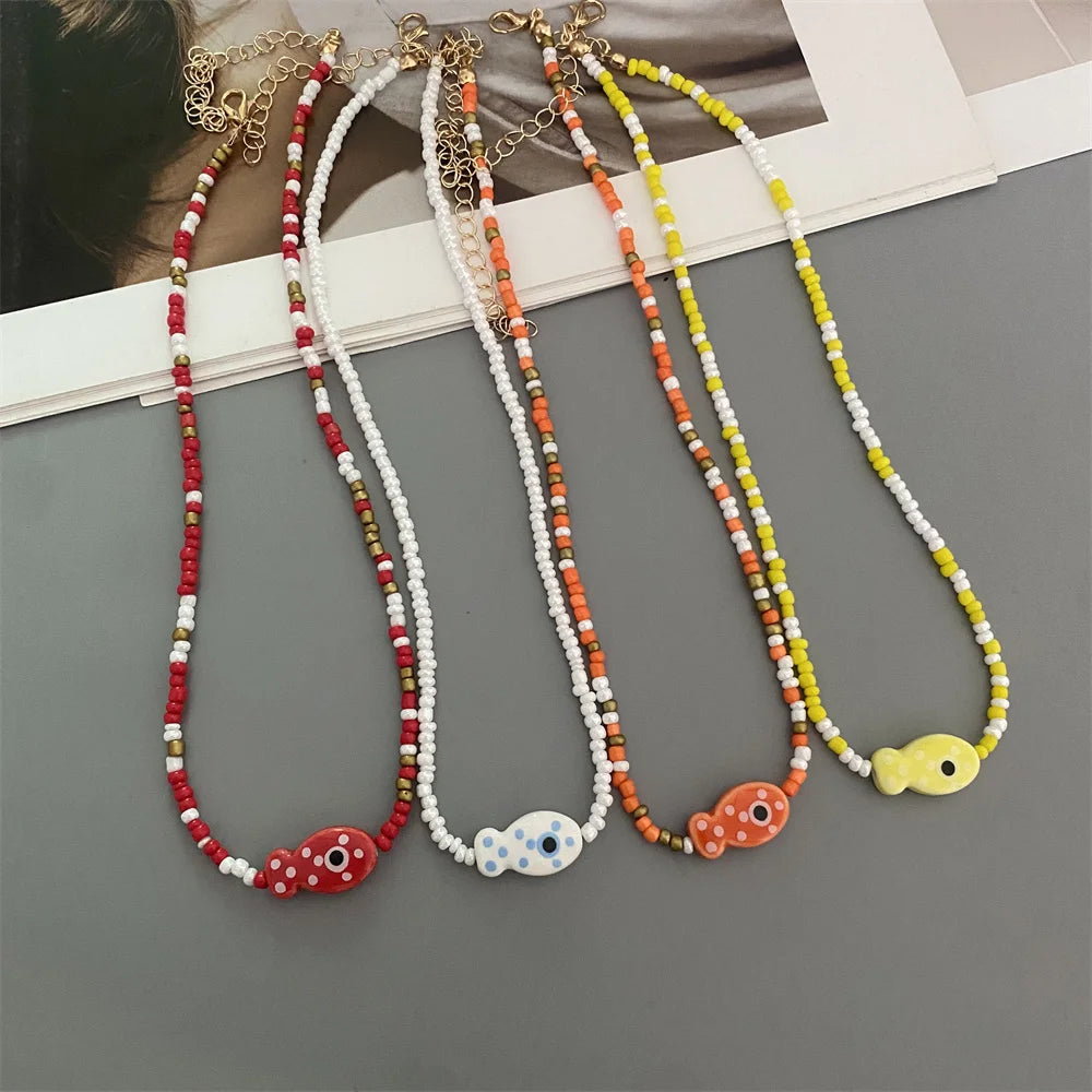Ceramics Fish Pendant Choker Necklace — Swuffy