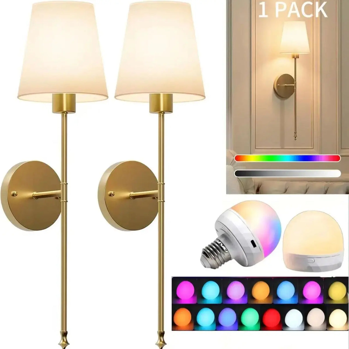 Operated Wall Sconce Gold&black Chargeable — Swuffy