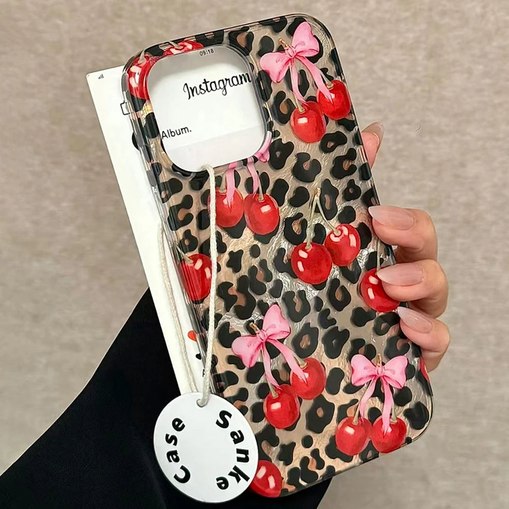 Brown Leopard Cherry Fruit Phone — Swuffy