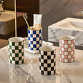 Plaid Ceramic Toothbrush Cup Bathroom — Swuffy