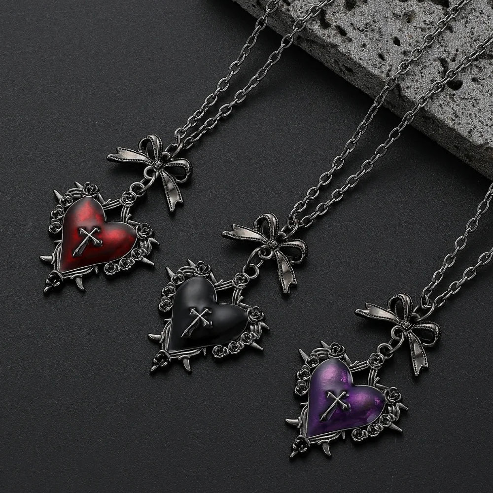 Geometric Thorn Cross Heart Pendant — Swuffy