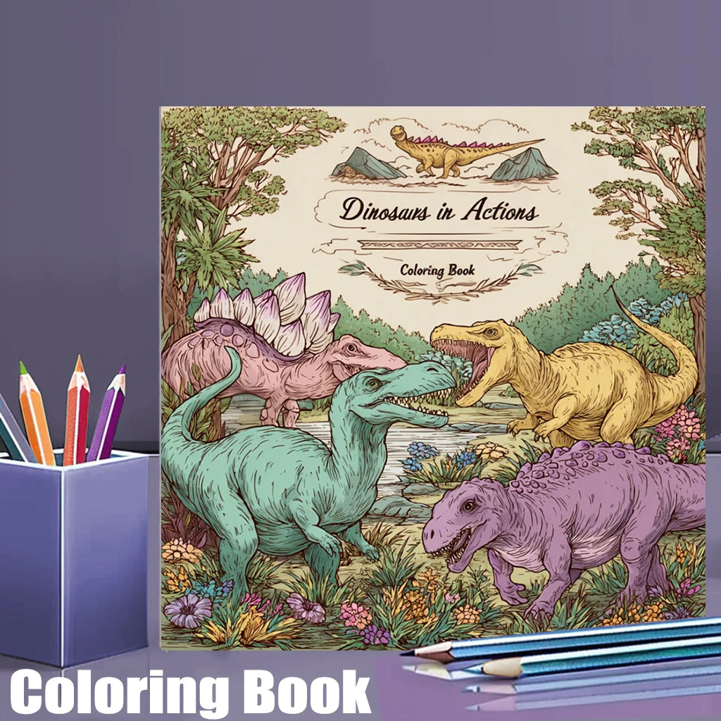 Pages Dinosaurs In Action Coloring — Swuffy