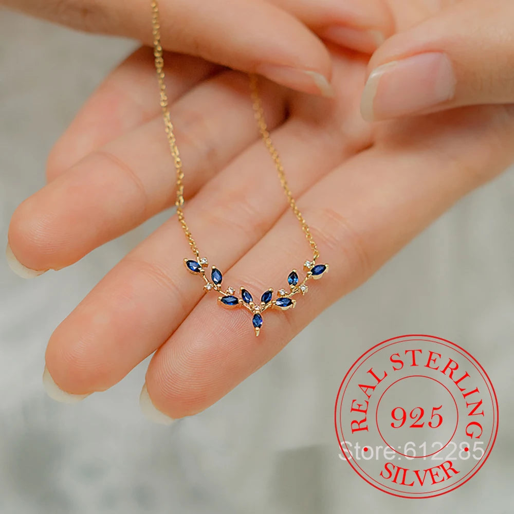 Gold Zircon Leaf Pendant Necklace — Swuffy