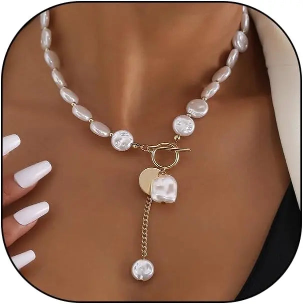 Natural Pearl Pendant Necklace Adjustable — Swuffy