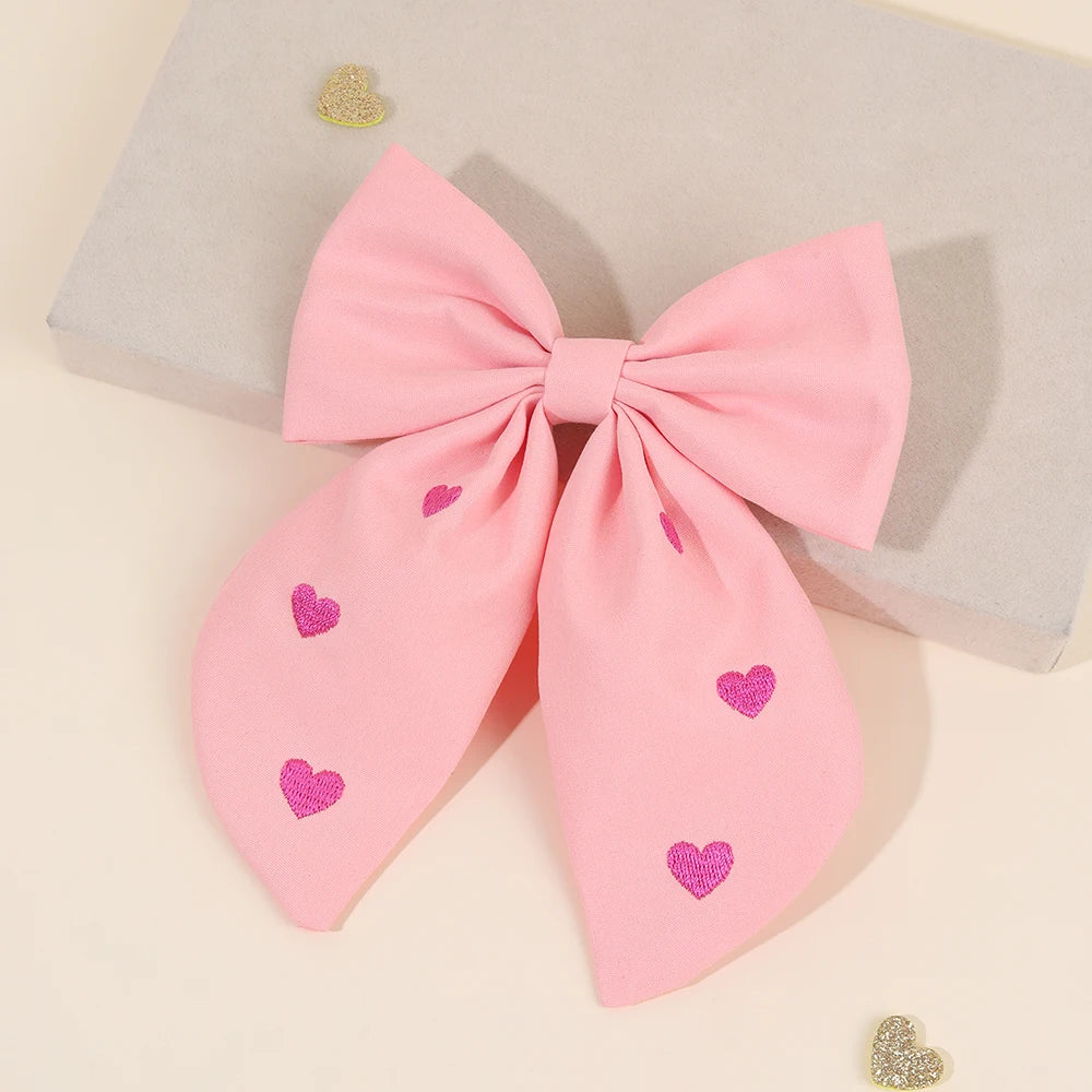 Heart Shaped Embroidery Bow Hair — Swuffy