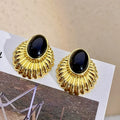 Vintage Gold Oval Stud Earrings — Swuffy