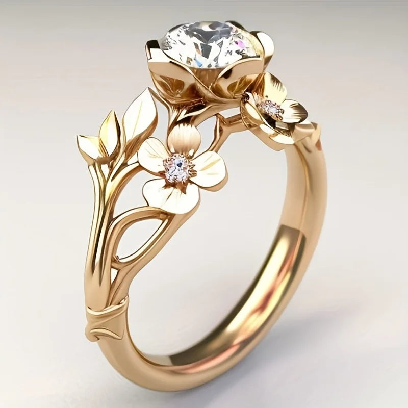 Luxurious Elegant Floral Ring Gold — Swuffy
