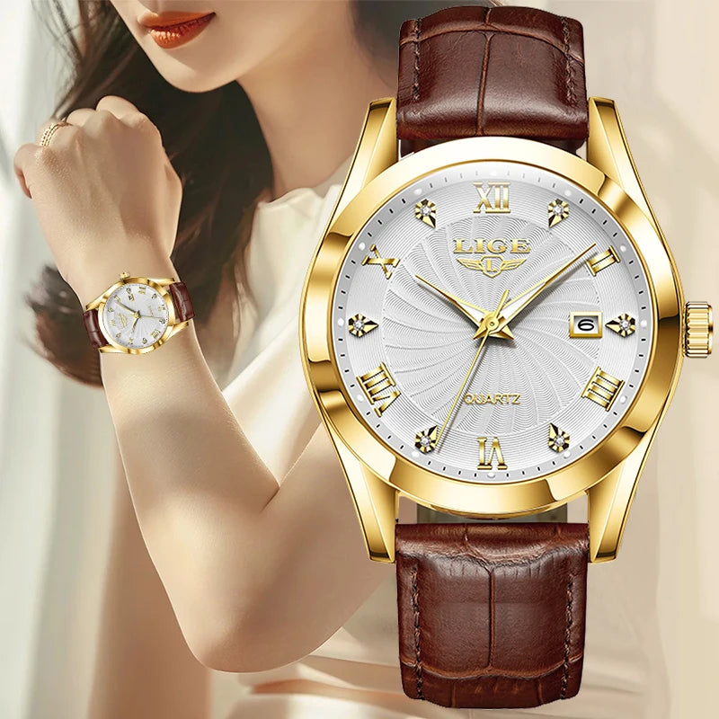 Lige Gold Quartz Watch Brown — Swuffy