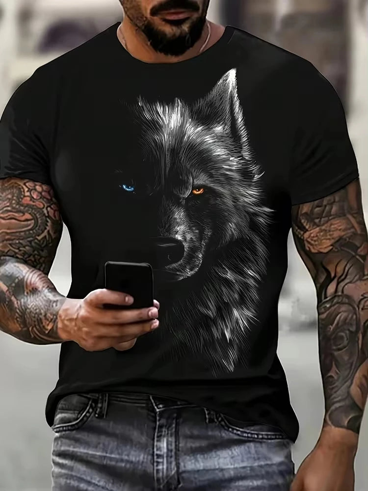 Shirt Wolf Print Casual Streetwear — Swuffy
