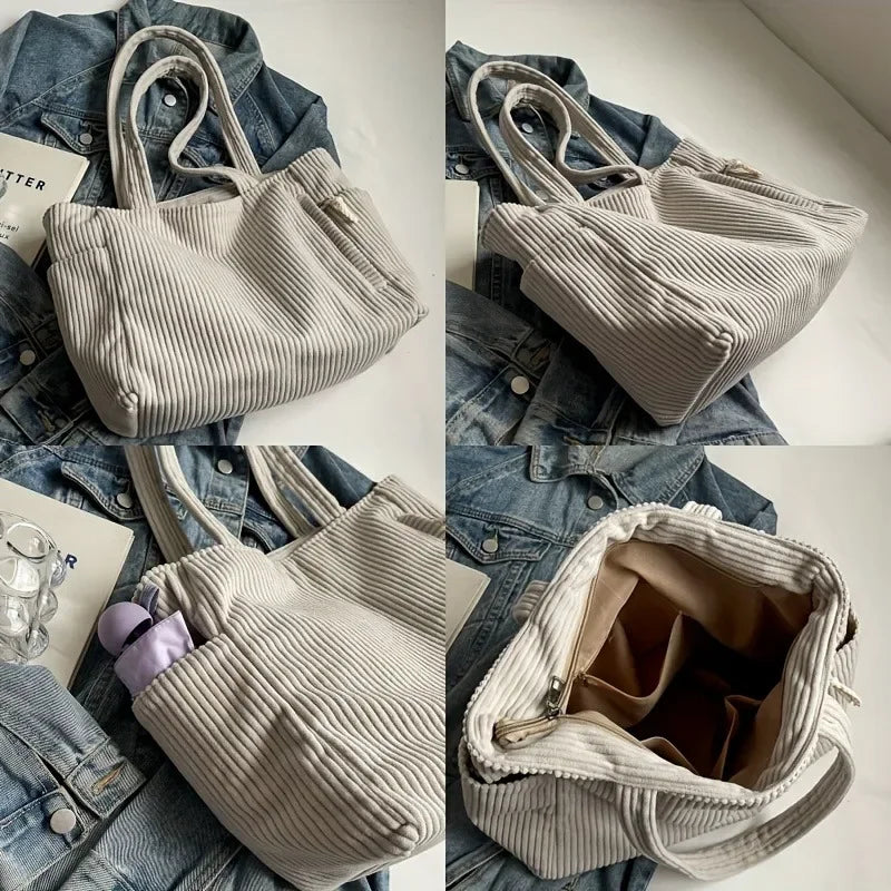 Casual Corduroy Handbag Zipper Closure — Swuffy