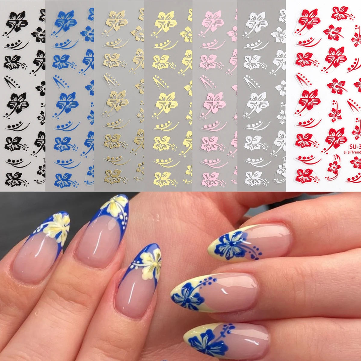 Hibiscus Flower Nail Stickers Self — Swuffy
