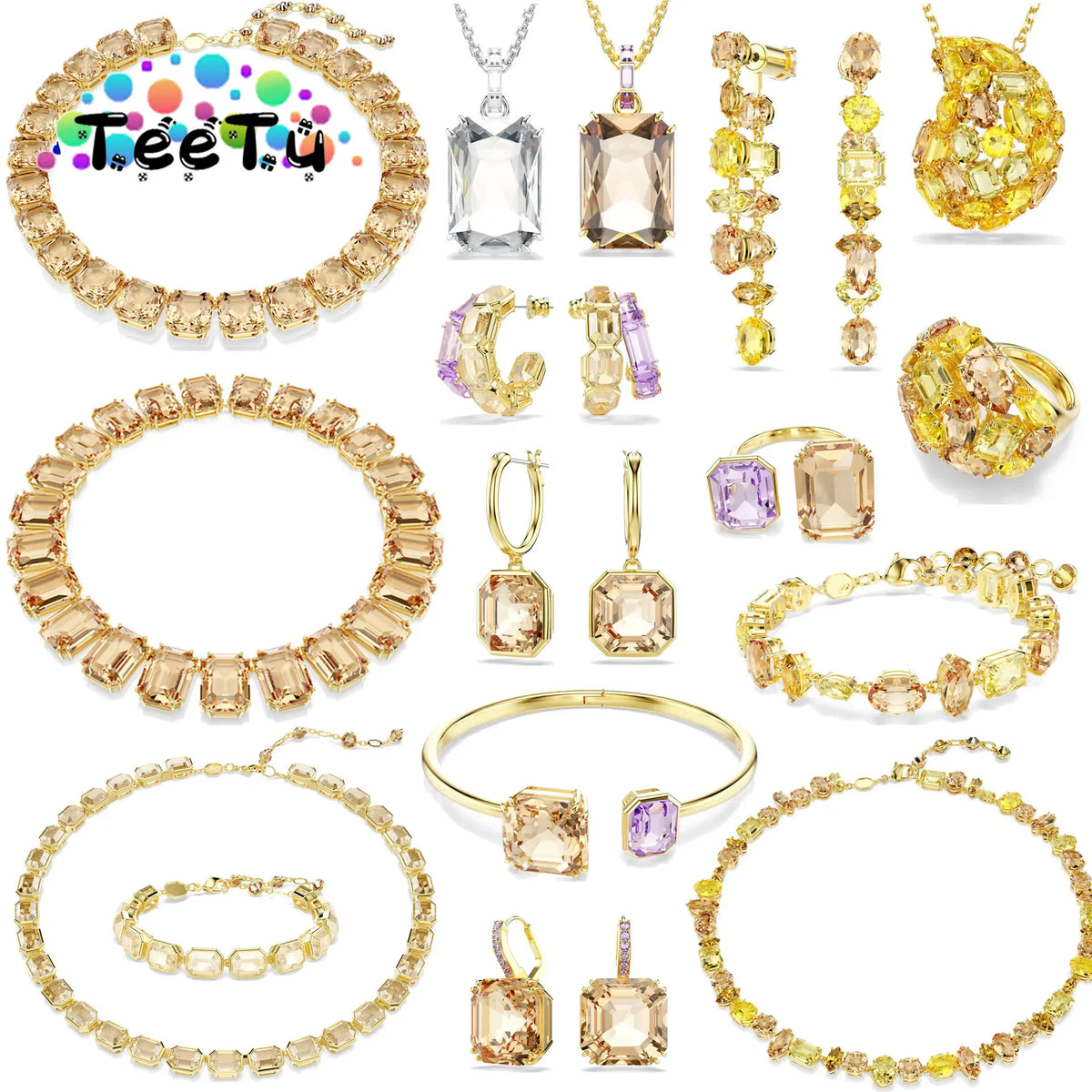 Gold Crystal Geometric Candy Necklace — Swuffy