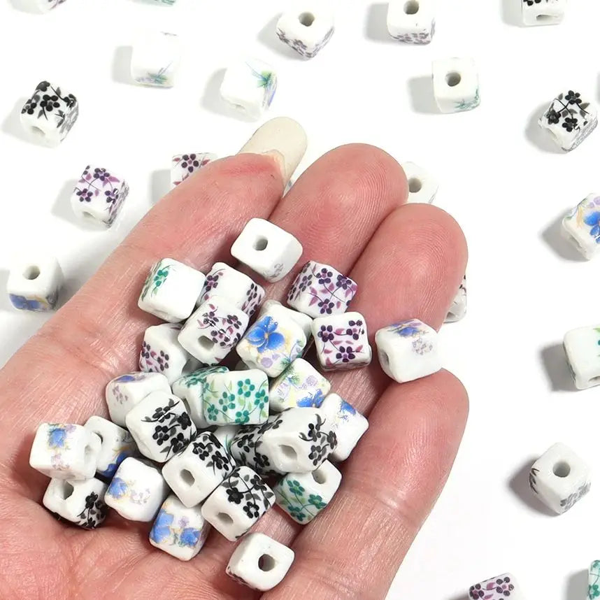 Square Jingdezhen Ceramic Beads Flower — Swuffy