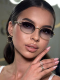 Metal Oval Sunglasses Round Frame — Swuffy