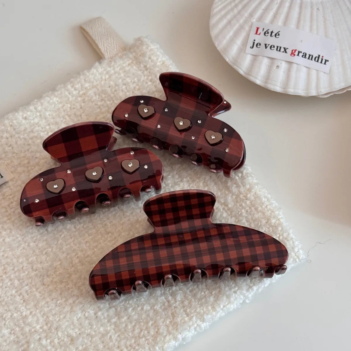 Large Cocoa Brown Plaid Hair — Swuffy