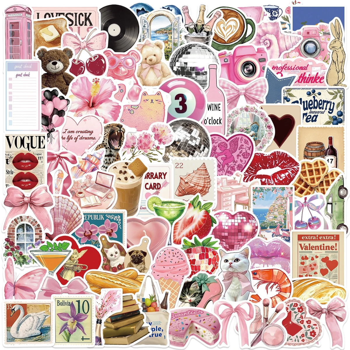 Pink Girl Cartoon Stickers Aesthetic — Swuffy