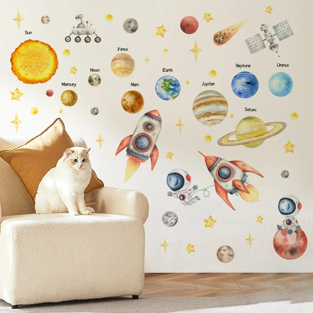 Cartoon Space Galaxy Rocket Wall — Swuffy