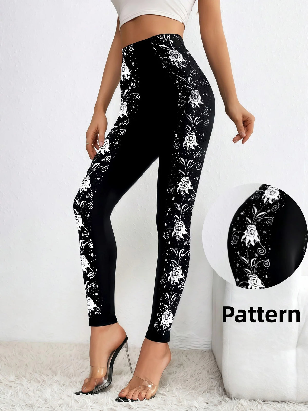 Side Silver Rose Print Shiny — Swuffy