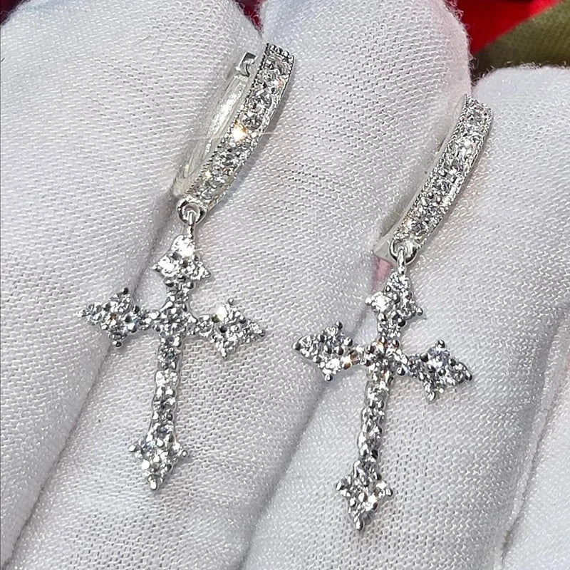 Silver Cross Drop Earring Shiny — Swuffy