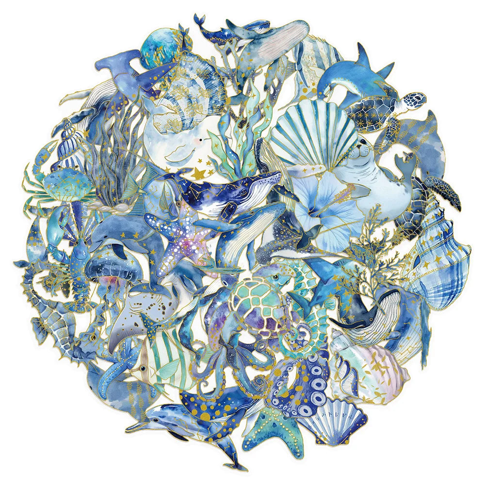 Golden Marine Life Cartoon Stickers — Swuffy