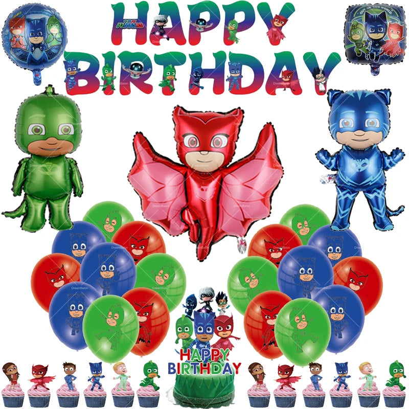 Nuvora Pj Masks Balloons Happy Birthday Banner Cartoon — Nuvora