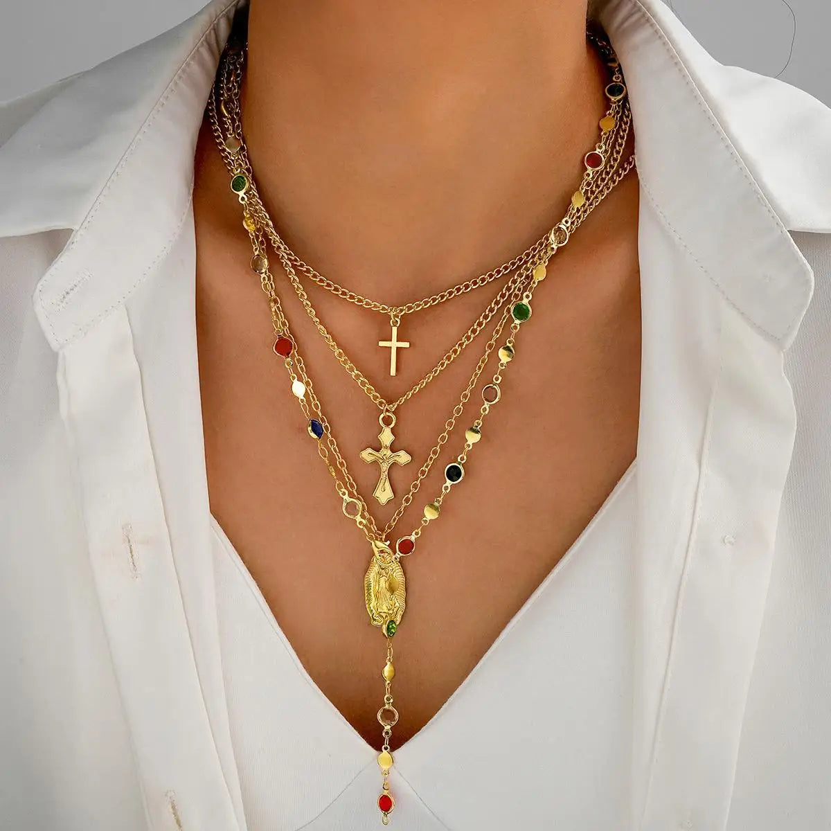 Cross Crystal Necklaces Simple Gold — Swuffy
