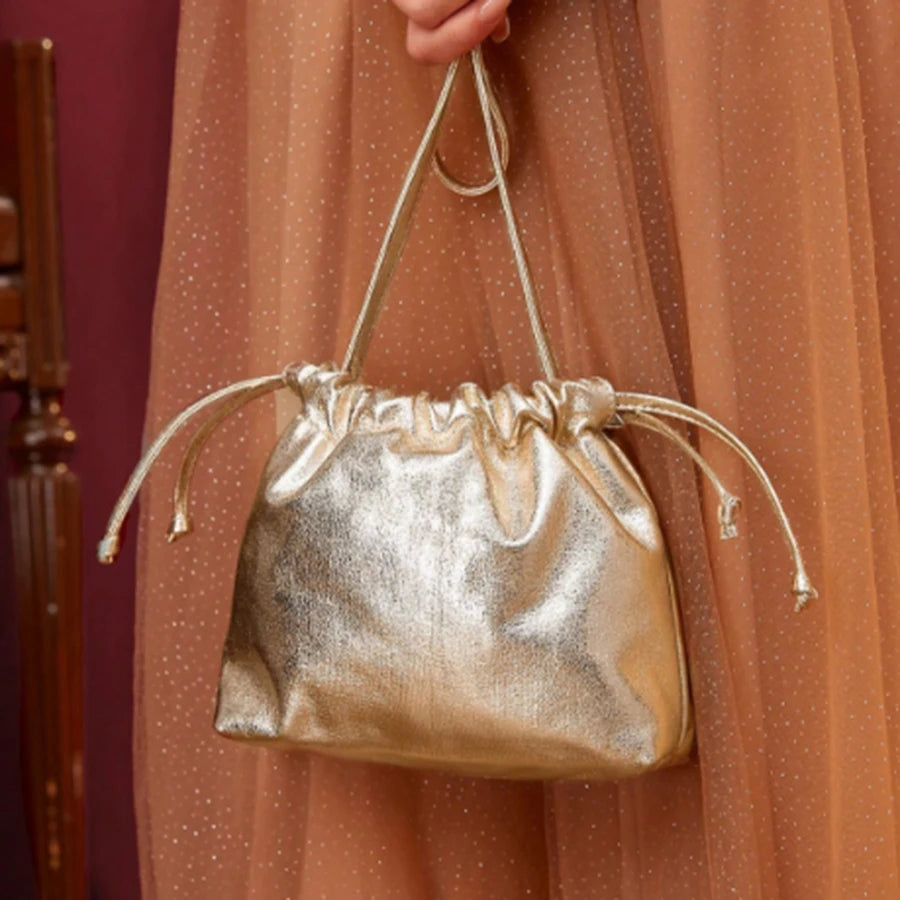 Golden Drawstring Lightweight Evening Bag — Swuffy
