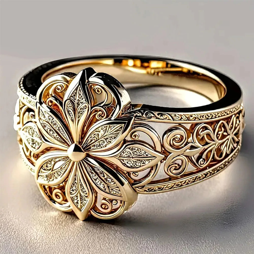 Gold Tone Flower Openwork Ring — Swuffy