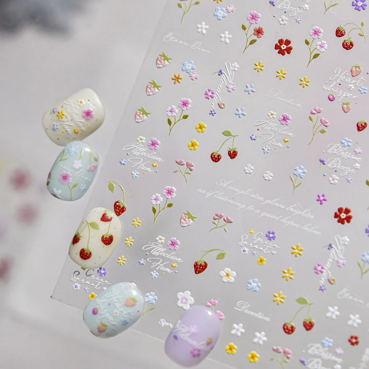Small Flowers Strawberry Cherry Nail — Swuffy