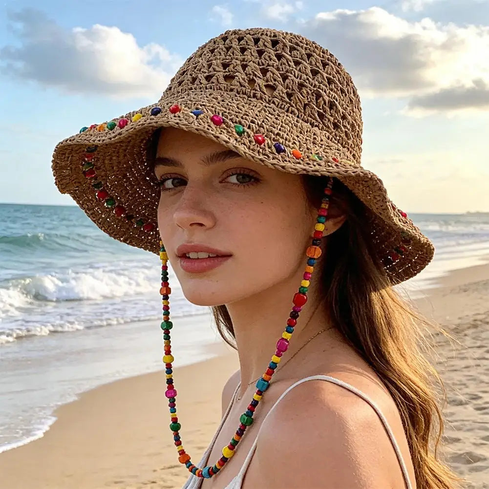 Beaded Straw Hat Trendy Crochet — Swuffy
