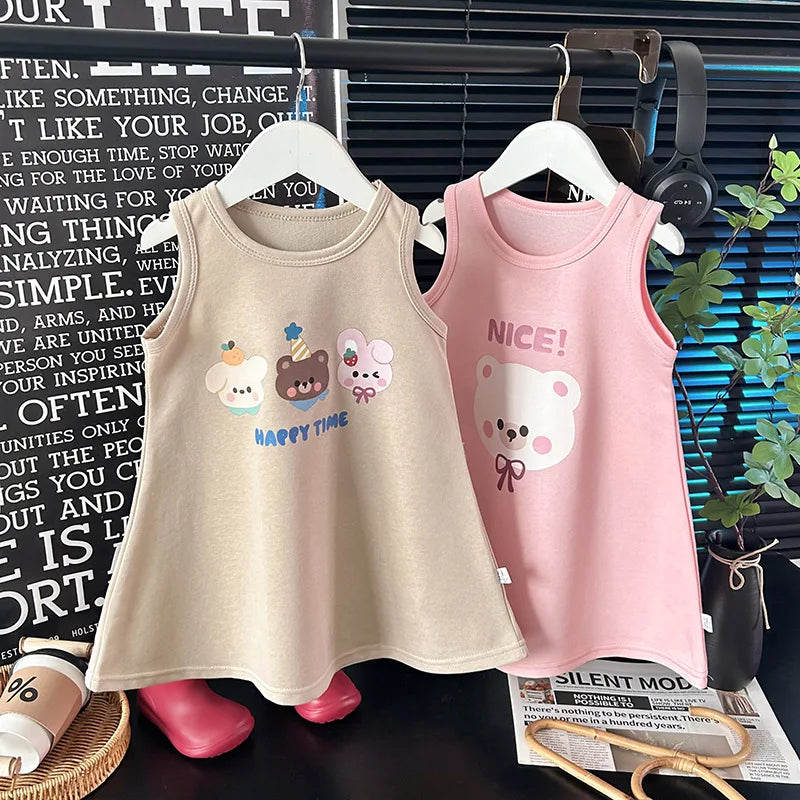 Childrens Dress Cartoon Printed Sleeveless — Swuffy
