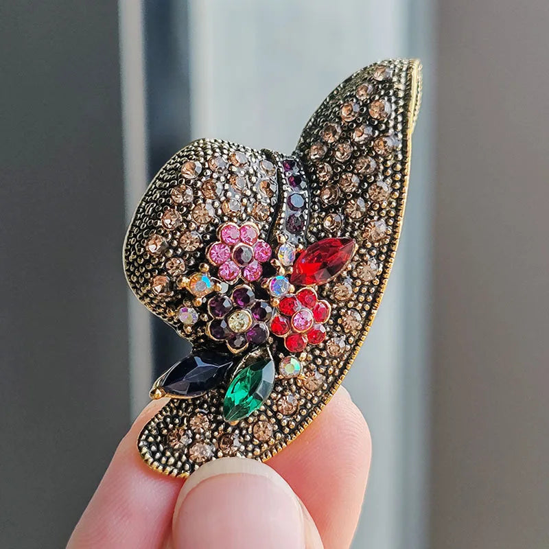 Vintage Sun Hat Brooches Crystal — Swuffy