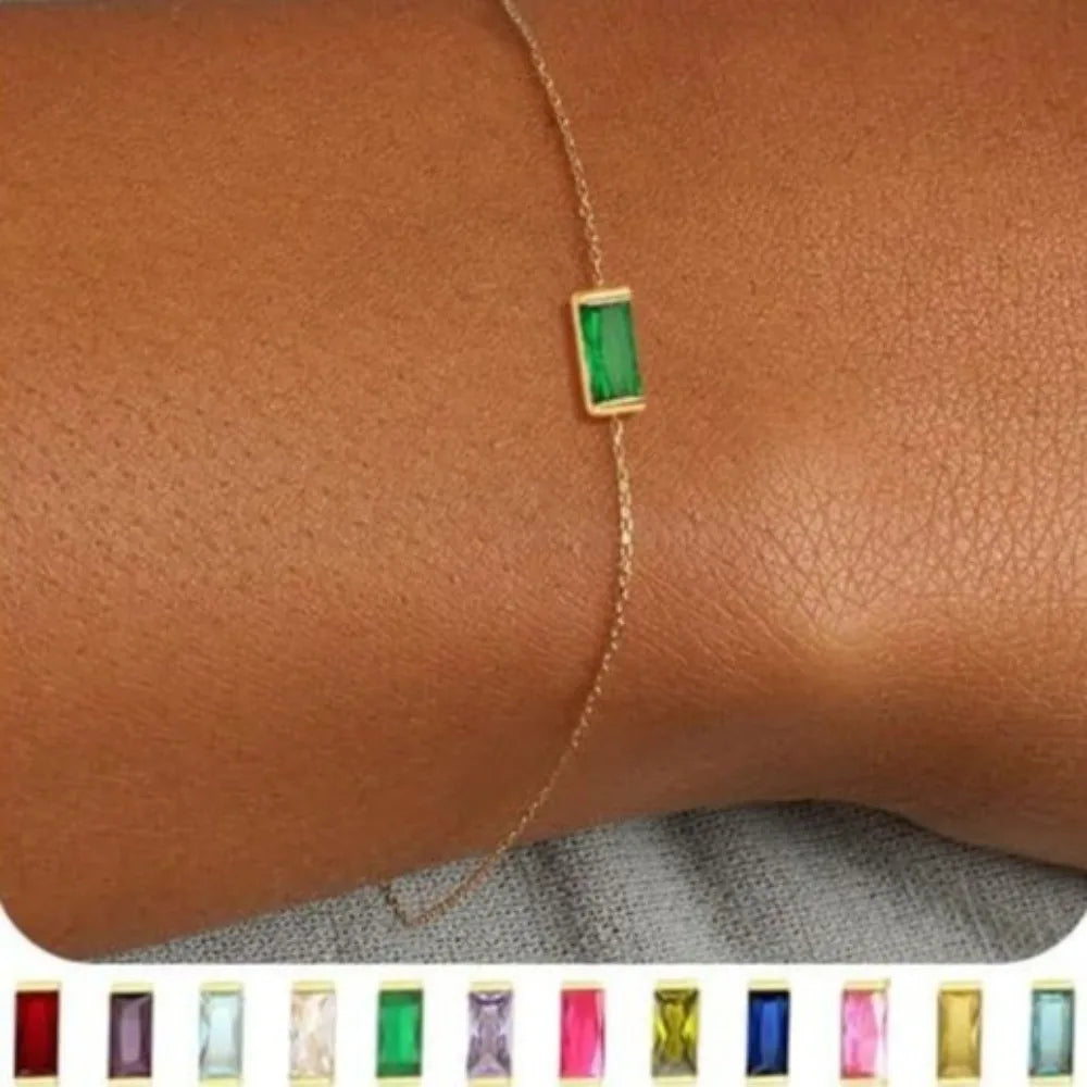 Square Zircon Birthstone Bracelet Stackable — Swuffy
