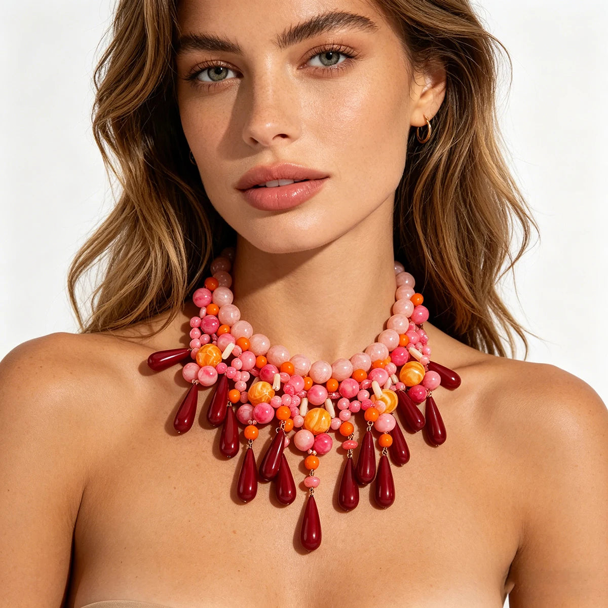 Gradient Resin Bead Bib Necklace — Swuffy