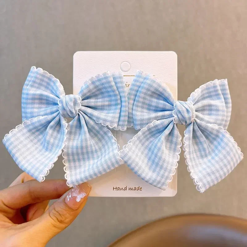 Hair Clips Bow Plaid Lace — Swuffy
