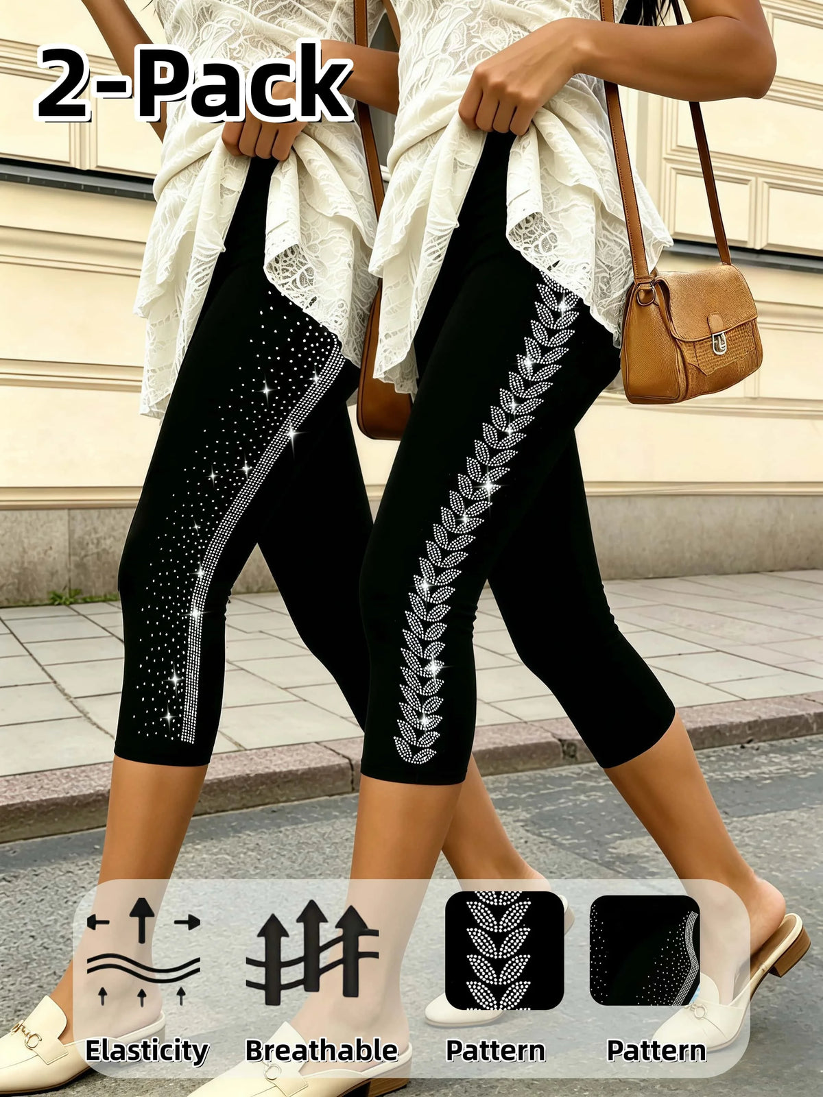 Side Rhinestone Capri Leggings Elastic — Swuffy