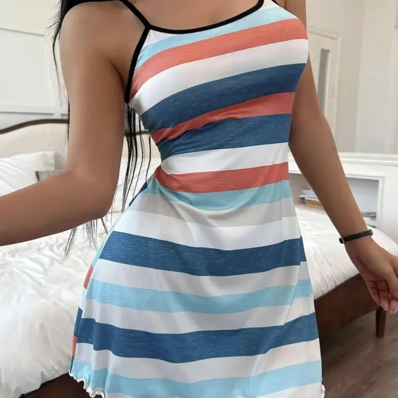 Striped Sleep Dress Summer Thin — Swuffy