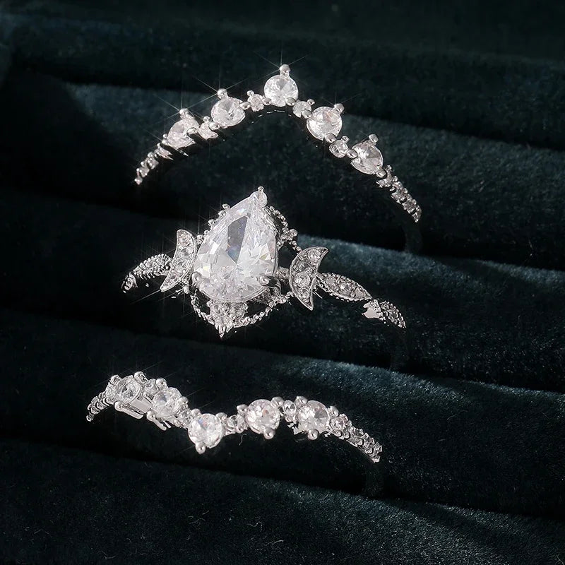 Zirconia Crescent Ring Set — Swuffy
