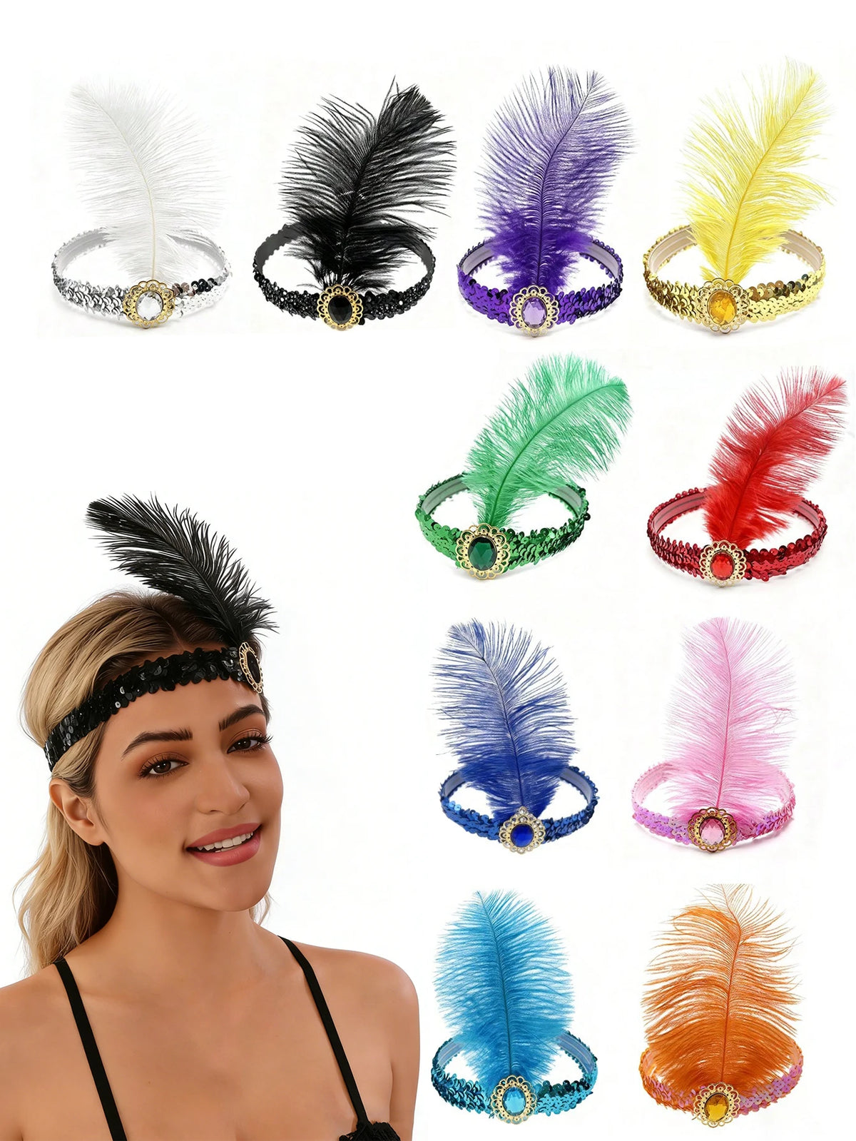 Flapper Headband Feather Headpiece Sequin — Swuffy