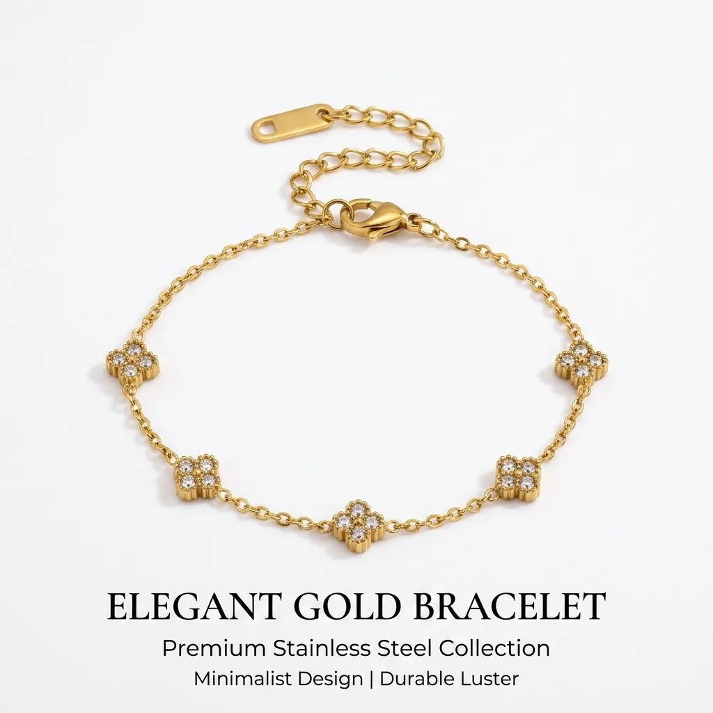 Gold Flower Zircon Bracelet Stainless — Swuffy