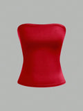 Red Solid Strapless Bandeau Top — Swuffy
