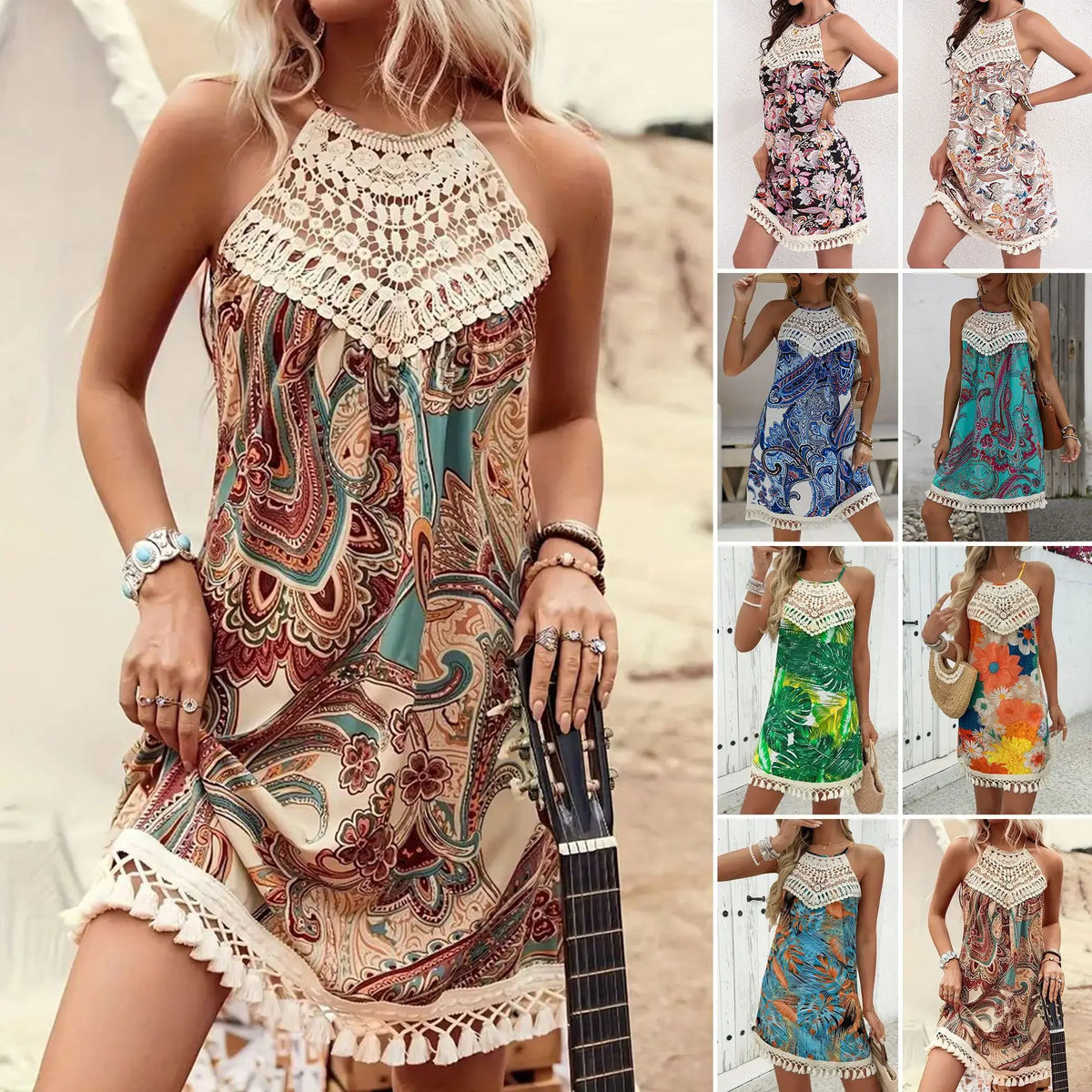 Vintage Paisley Print Halter Dress — Swuffy