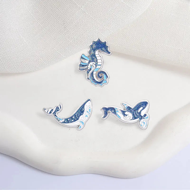 Cartoon Seahorse Dolphin Whale Enamel — Swuffy