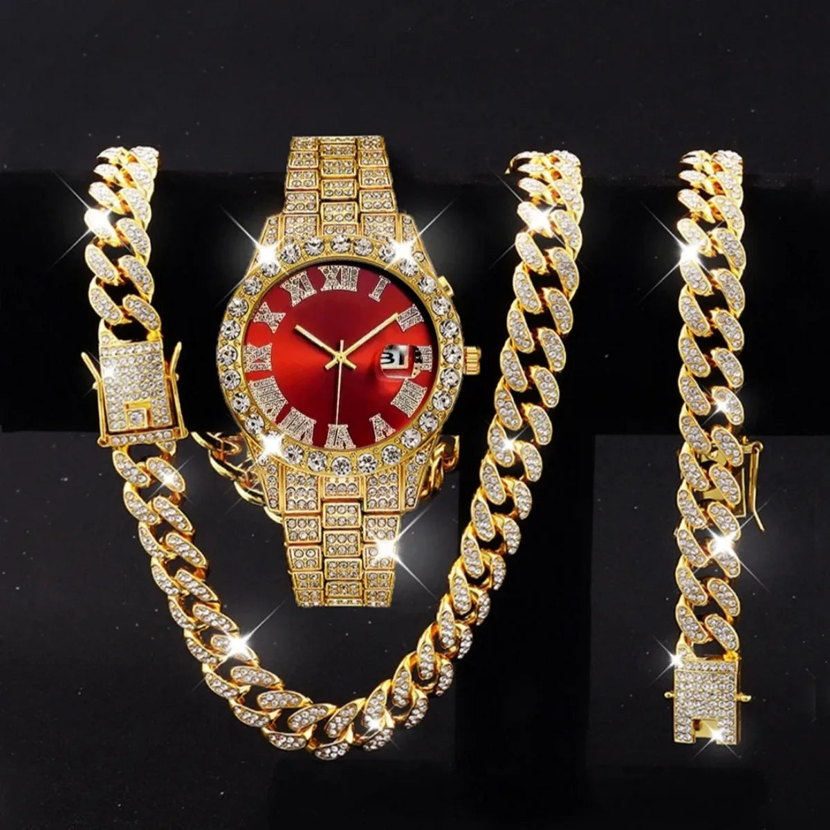 Diamond Watch Cuban Bracelet Necklace — Swuffy